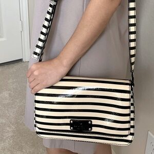 Kate Spade Black and White Stripe Crossbody Purse Vintage Patent Leather